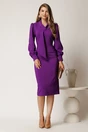 Rochie midi mov conica din stofa cu guler tip esarfa, 3, dyfashion.ro