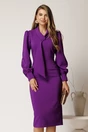 Rochie midi mov conica din stofa cu guler tip esarfa, 1, dyfashion.ro