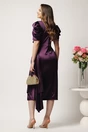 Rochie midi mov conica din tafta cu fronseu, 2, dyfashion.ro