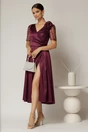 Rochie midi mov de ocazie din tafta si paiete, 3, dyfashion.ro