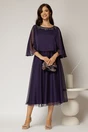 Rochie midi mov de ocazie din voal cu aplicatii la decolteu, 3, dyfashion.ro