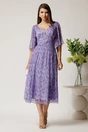 Rochie midi mov din matase naturala cu imprimeuri florale, 3, dyfashion.ro