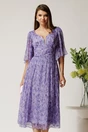 Rochie midi mov din matase naturala cu imprimeuri florale, 1, dyfashion.ro