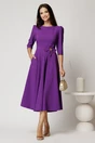 Rochie midi mov din stofa in clos cu floare in talie, 3, dyfashion.ro