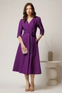Rochie midi mov din stofa in clos cu floare in talie, 3, dyfashion.ro