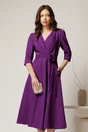 Rochie midi mov din stofa in clos cu floare in talie, 1, dyfashion.ro