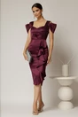 Rochie midi mov din tafta cu paiete si volanas pe fusta, 3, dyfashion.ro