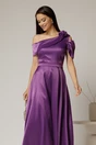 Rochie midi mov din tafta moale cu fusta petrecuta si decolteu barcuta, 3, dyfashion.ro