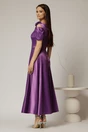 Rochie midi mov din tafta moale cu fusta petrecuta si decolteu barcuta, 2, dyfashion.ro