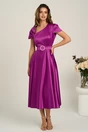 Rochie midi mov din tafta subtire in clos cu cordon in talie- LaDonna, 4, dyfashion.ro