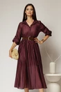 Rochie midi mov din tencel si curea maro in talie, 1, dyfashion.ro