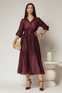 Rochie midi mov din tencel si curea maro in talie, 3, dyfashion.ro