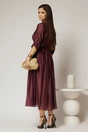 Rochie midi mov din tencel si curea maro in talie, 2, dyfashion.ro