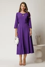 Rochie midi mov din viscoza in clos cu funda si decupaj la decolteu, 2, dyfashion.ro