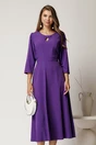 Rochie midi mov din viscoza in clos cu funda si decupaj la decolteu, 1, dyfashion.ro