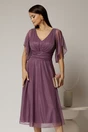Rochie midi mov din voal cu sclipici si decolteu in V, 1, dyfashion.ro
