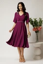 Rochie midi mov din voal in clos cu flori la decolteu, 3, dyfashion.ro