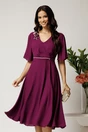 Rochie midi mov din voal in clos cu flori la decolteu, 1, dyfashion.ro