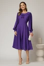 Rochie midi mov din voal plin cu volanase la bust, 3, dyfashion.ro
