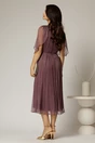 Rochie midi mov prafuit din matase cu detaliu floral  si decolteu V, 2, dyfashion.ro