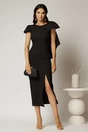 Rochie midi neagra conica cu funda ampla pe umar, 3, dyfashion.ro