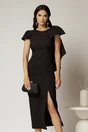 Rochie midi neagra conica cu funda ampla pe umar, 1, dyfashion.ro