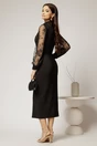 Rochie midi neagra conica cu maneci din dantela si guler barcuta, 2, dyfashion.ro