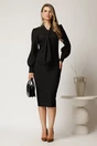 Rochie midi neagra conica din stofa cu guler tip esarfa, 3, dyfashion.ro