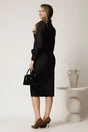 Rochie midi neagra conica din stofa cu guler tip esarfa, 2, dyfashion.ro