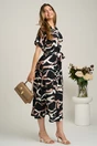 Rochie midi neagra cu bej din viscoza in clini cu nasturi si cordon in talie, 4, dyfashion.ro