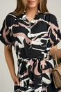 Rochie midi neagra cu bej din viscoza in clini cu nasturi si cordon in talie, 3, dyfashion.ro