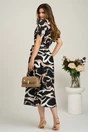 Rochie midi neagra cu bej din viscoza in clini cu nasturi si cordon in talie, 2, dyfashion.ro