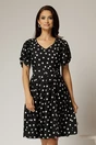 Rochie midi neagra cu buline albe din voal si cordon detasabil, 1, dyfashion.ro
