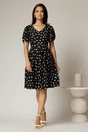 Rochie midi neagra cu buline albe din voal si cordon detasabil, 3, dyfashion.ro