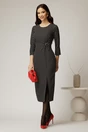 Rochie midi neagra cu buline albe si detaliu pe talie, 3, dyfashion.ro