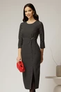 Rochie midi neagra cu buline albe si detaliu pe talie, 1, dyfashion.ro