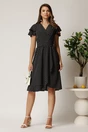 Rochie midi neagra cu buline din triplu voal in clos cu volane la maneci, 3, dyfashion.ro