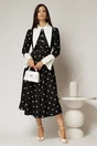 Rochie midi neagra cu buline si guler ascutit, 3, dyfashion.ro