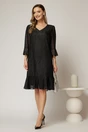 Rochie midi neagra cu fir lurex, croi lejer si volanase la fusta, 3, dyfashion.ro