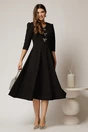 Rochie midi neagra cu guler dublu si funde argintii, 3, dyfashion.ro