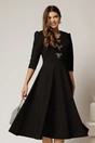 Rochie midi neagra cu guler dublu si funde argintii, 1, dyfashion.ro