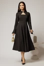 Rochie midi neagra cu guler tip camasa si decupaj la decolteu, 3, dyfashion.ro