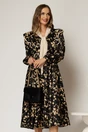 Rochie midi neagra cu imprimeuri bej si guler tip esarfa, 1, dyfashion.ro