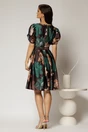 Rochie midi neagra cu imprimeuri verzi si bej din voal satinat si cordon detasabil, 2, dyfashion.ro
