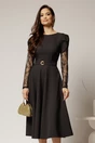 Rochie midi neagra cu maneci din dantela si cordon detasabil, 1, dyfashion.ro