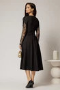 Rochie midi neagra cu maneci din dantela si cordon detasabil, 2, dyfashion.ro