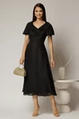 Rochie midi neagra cu sidef cu decolteu V si volanase la bust, 3, dyfashion.ro