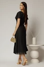 Rochie midi neagra cu sidef cu decolteu V si volanase la bust, 2, dyfashion.ro