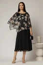 Rochie midi neagra cu voal cu imprimeuri bej, 3, dyfashion.ro