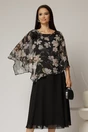 Rochie midi neagra cu voal cu imprimeuri bej, 1, dyfashion.ro